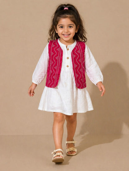 Girls Cotton Dress with Printed Jacket | Soft & Comfortable Kids Wear