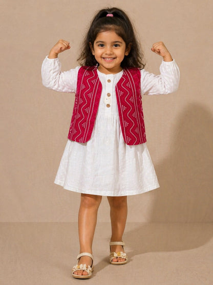 Girls Cotton Dress with Printed Jacket | Soft & Comfortable Kids Wear