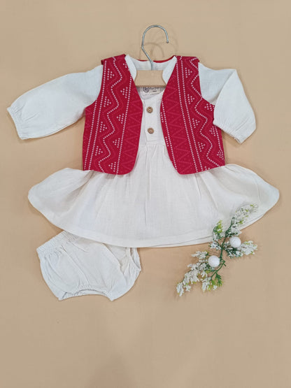 Girls Cotton Dress with Printed Jacket | Soft & Comfortable Kids Wear