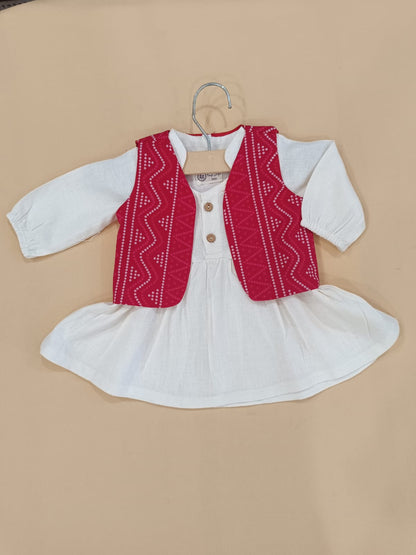 Girls Cotton Dress with Printed Jacket | Soft & Comfortable Kids Wear