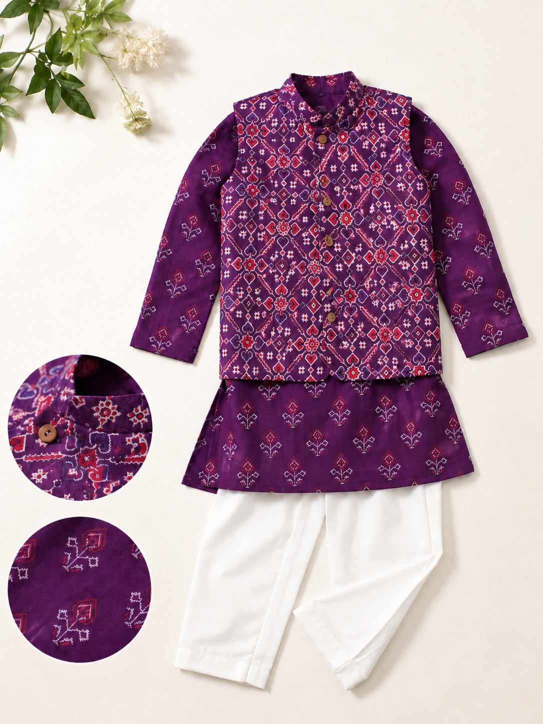 Purple Patola Print Jacket with Kurta -Pyjama