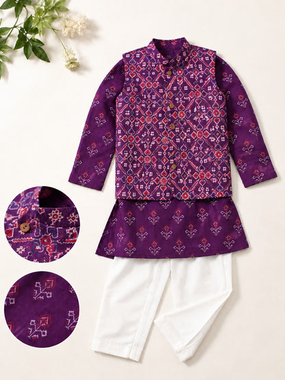 Purple Patola Print Jacket with Kurta -Pyjama