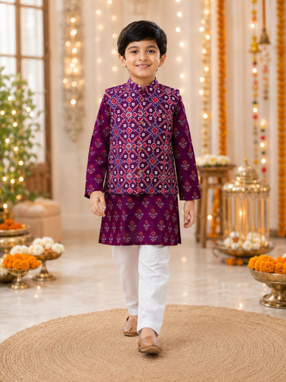 Purple Patola Print Jacket with Kurta -Pyjama