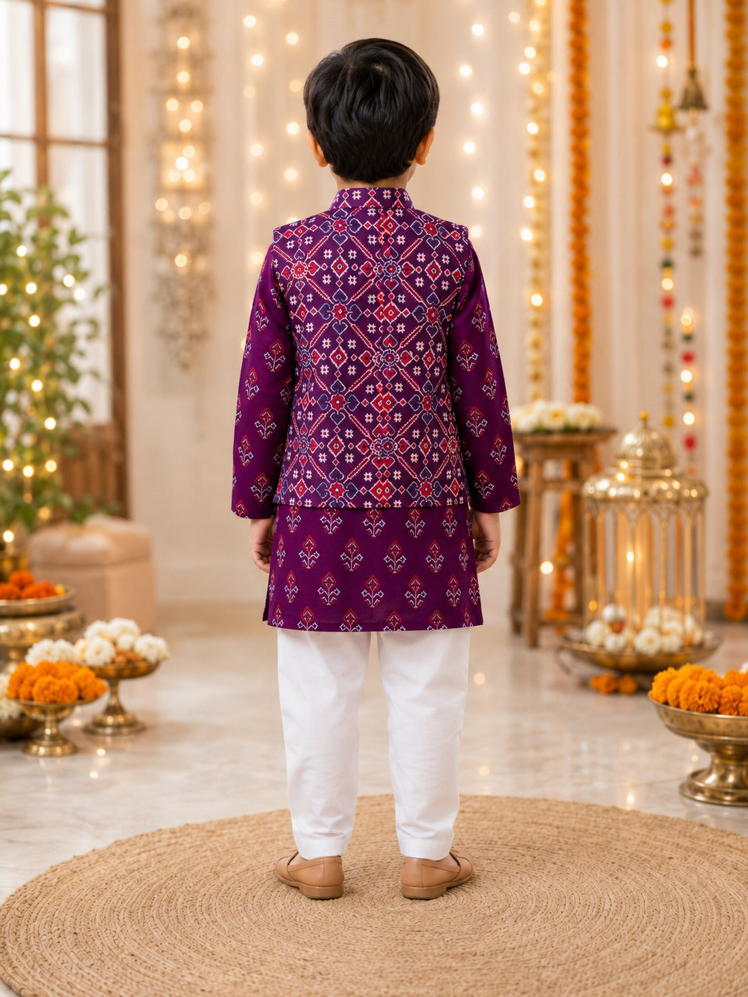 Purple Patola Print Jacket with Kurta -Pyjama