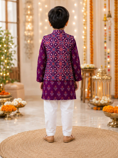 Purple Patola Print Jacket with Kurta -Pyjama