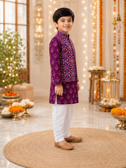 Purple Patola Print Jacket with Kurta -Pyjama