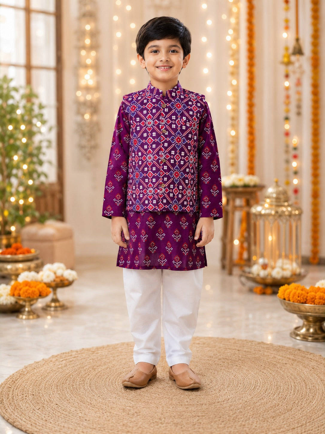 Purple Patola Print Jacket with Kurta -Pyjama