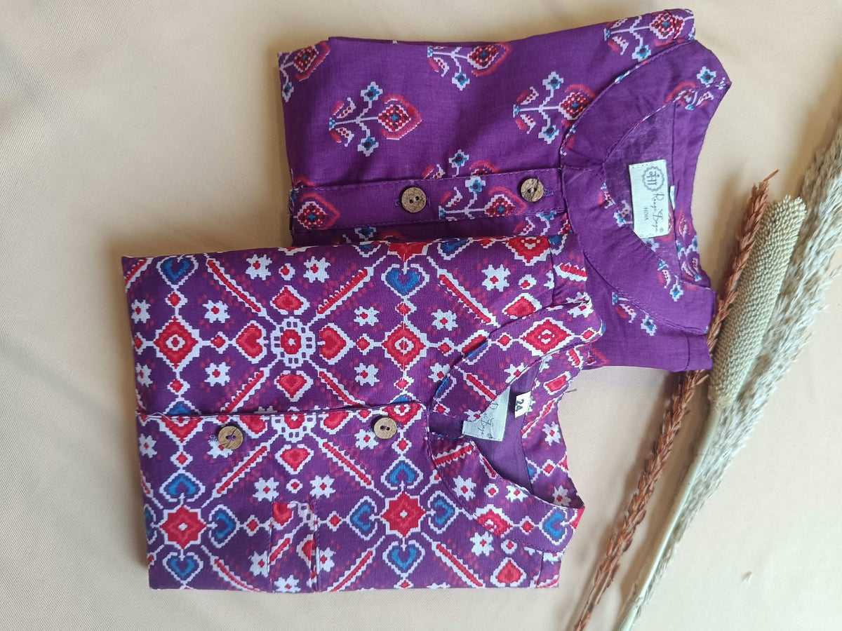 Purple Patola Print Jacket with Kurta -Pyjama