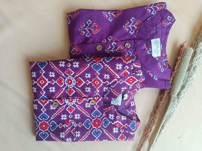 Purple Patola Print Jacket with Kurta -Pyjama