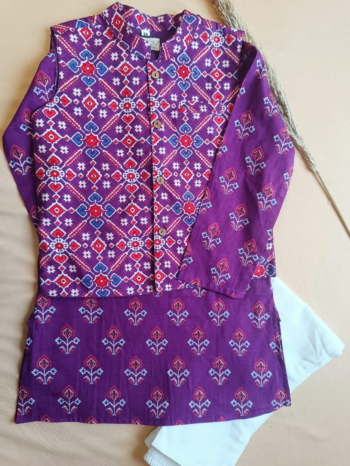 Purple Patola Print Jacket with Kurta -Pyjama