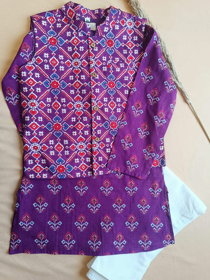 Purple Patola Print Jacket with Kurta -Pyjama