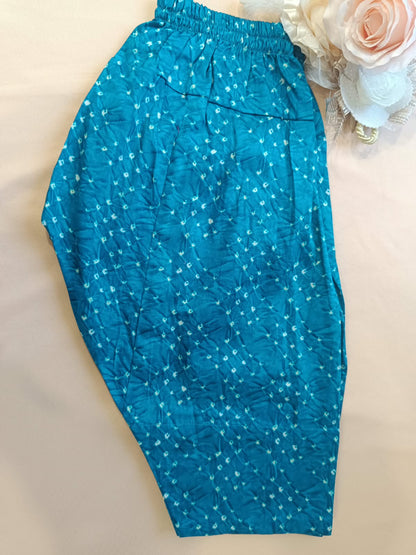 Teal Blue ColouredBandhej halter neck kurti with Farshi salwar