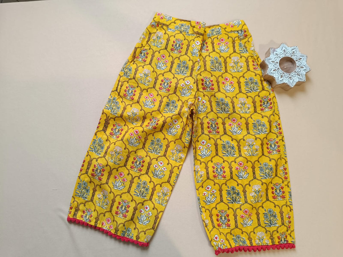 Yellow Colour Mughal Boota, screen printed Girls Flare Suit Set
