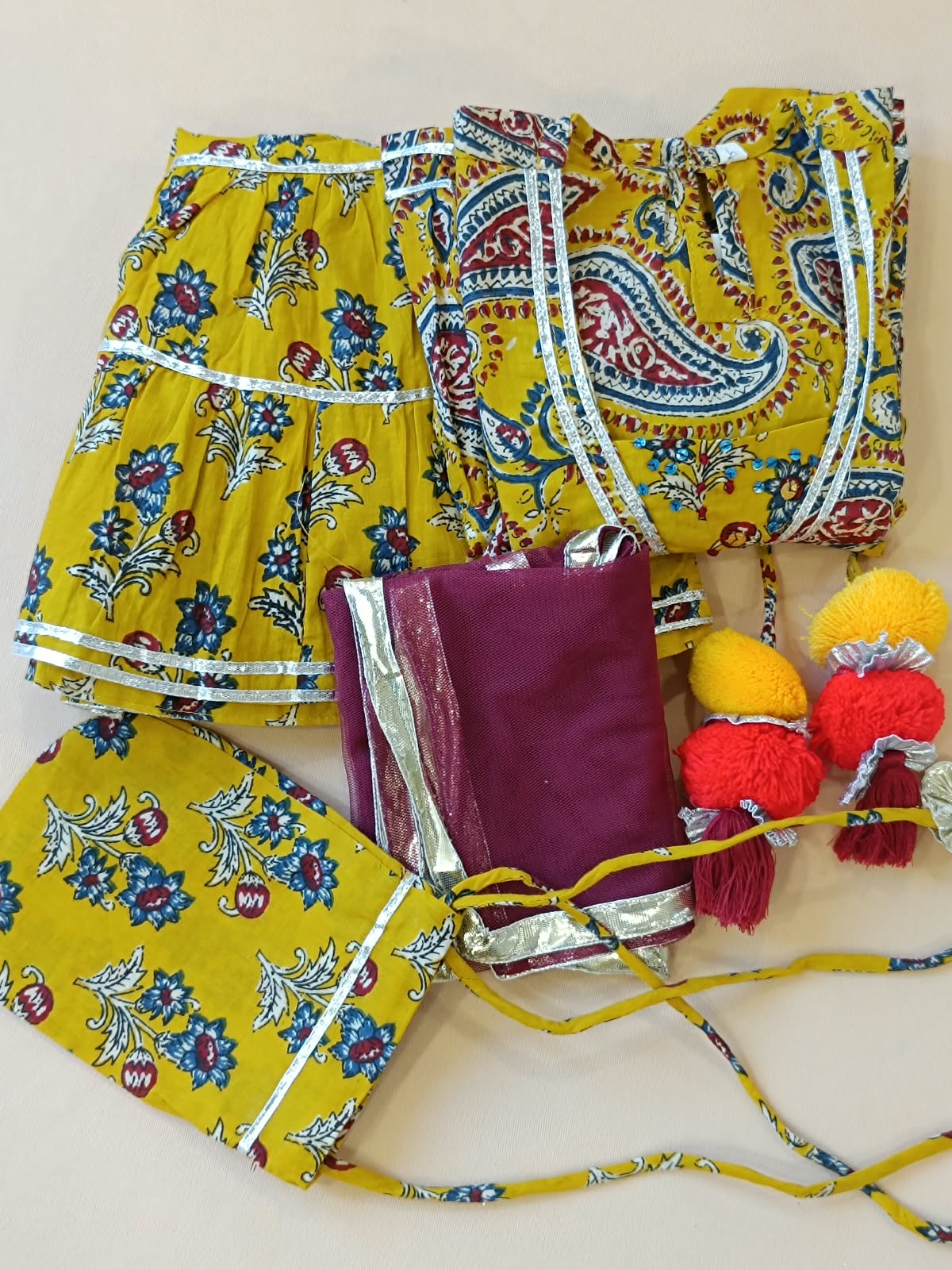 Block Print Mustard Coloured Lehnga Choli