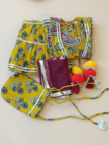 Block Print Mustard Coloured Lehnga Choli