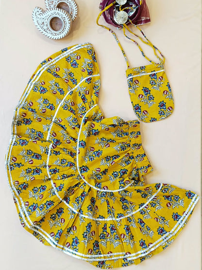 Block Print Mustard Coloured Lehnga Choli