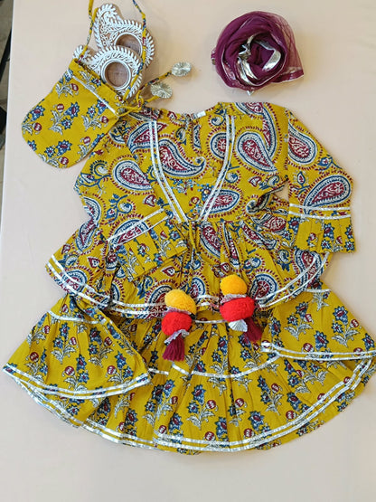 Block Print Mustard Coloured Lehnga Choli