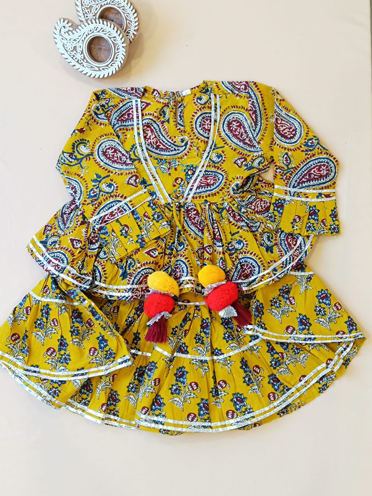 Block Print Mustard Coloured Lehnga Choli