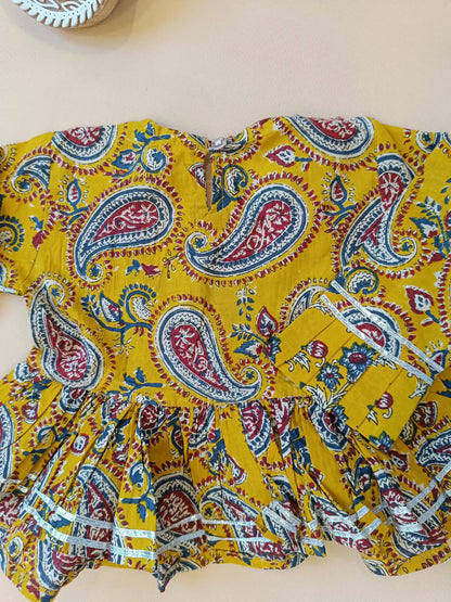 Block Print Mustard Coloured Lehnga Choli