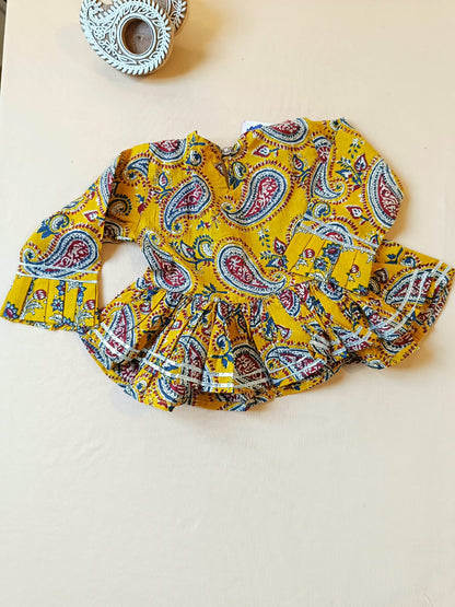 Block Print Mustard Coloured Lehnga Choli