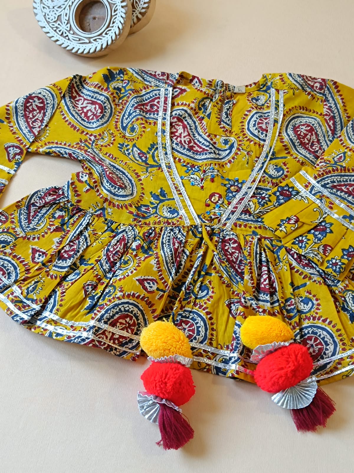 Block Print Mustard Coloured Lehnga Choli