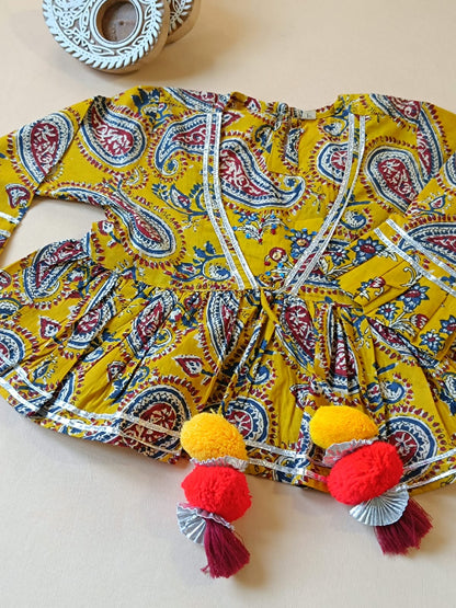 Block Print Mustard Coloured Lehnga Choli