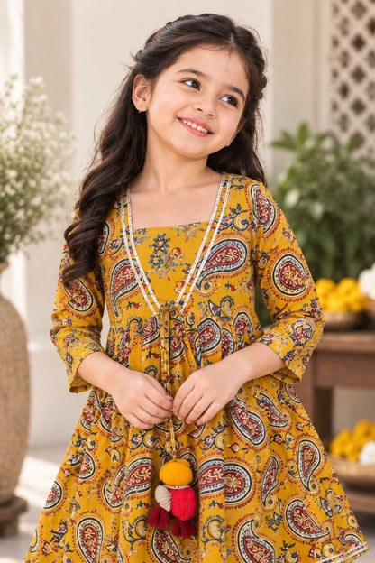 Block Print Mustard Coloured Lehnga Choli