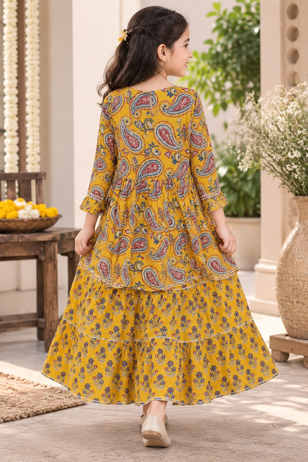 Block Print Mustard Coloured Lehnga Choli