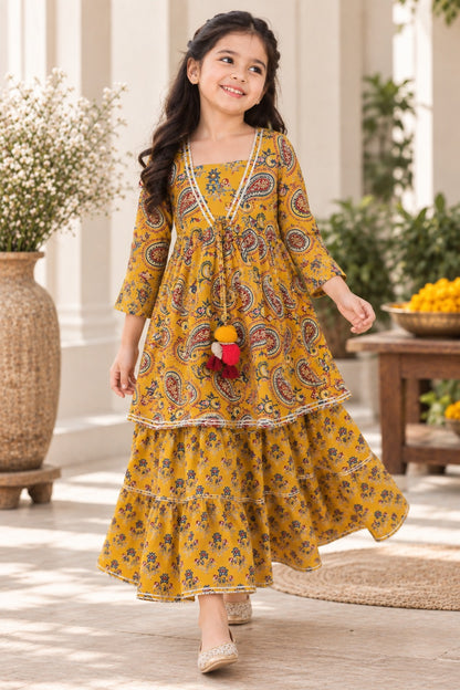 Block Print Mustard Coloured Lehnga Choli