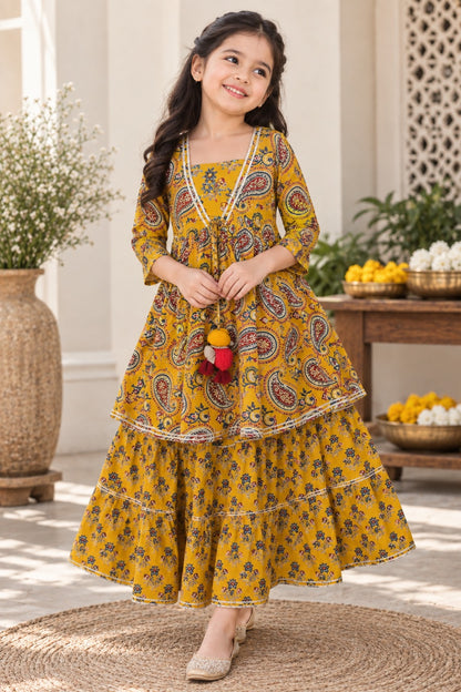 Block Print Mustard Coloured Lehnga Choli