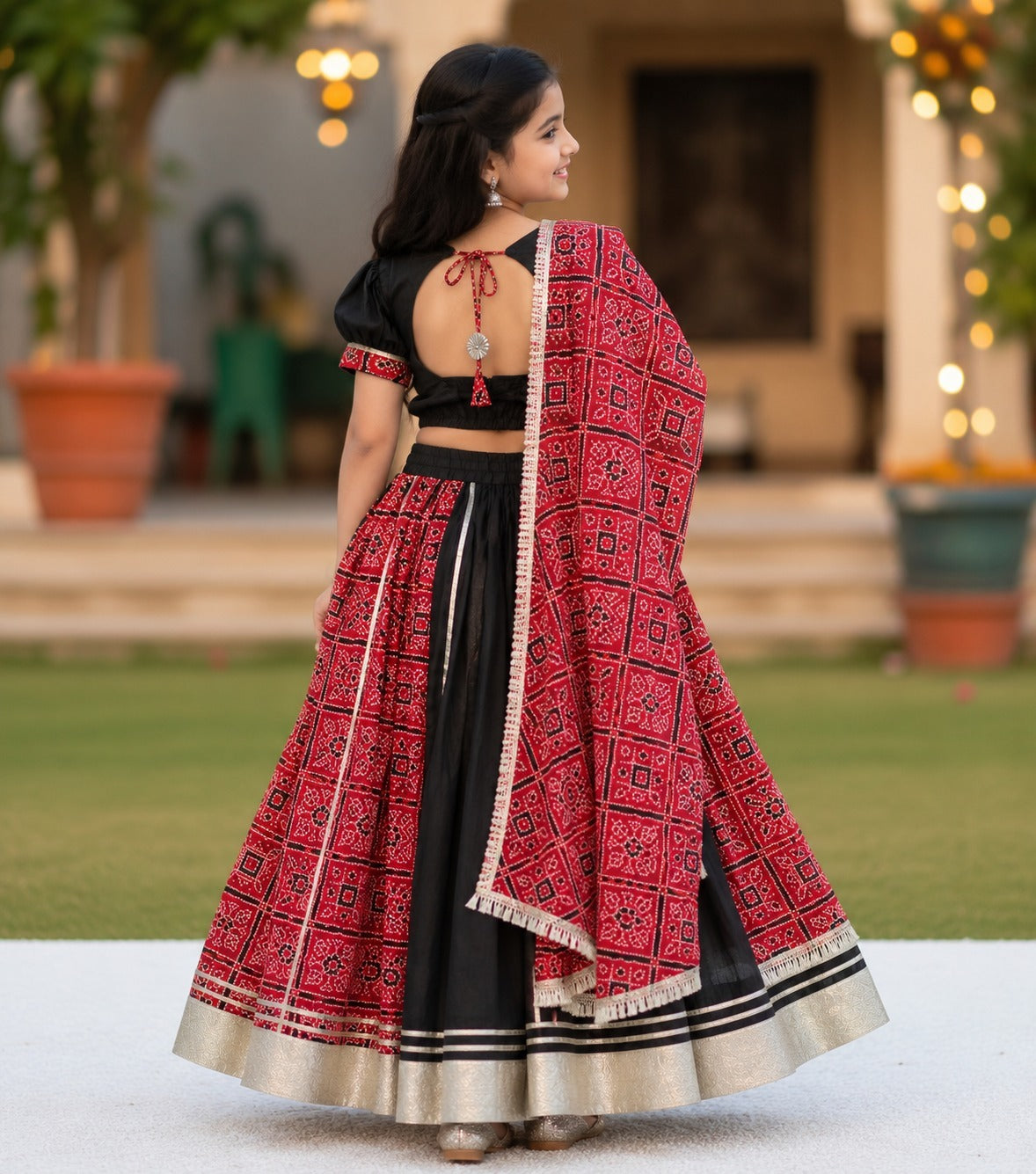 Gujarati Red/ Black Bandhani Lehnga-Choli Set