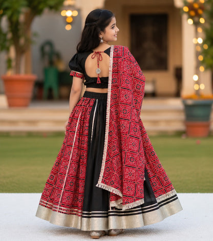 Gujarati Red/ Black Bandhani Lehnga-Choli Set
