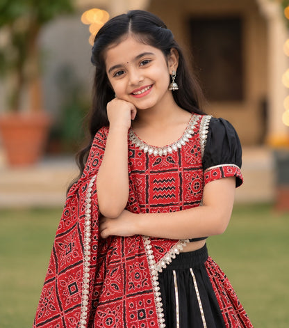 Gujarati Red/ Black Bandhani Lehnga-Choli Set