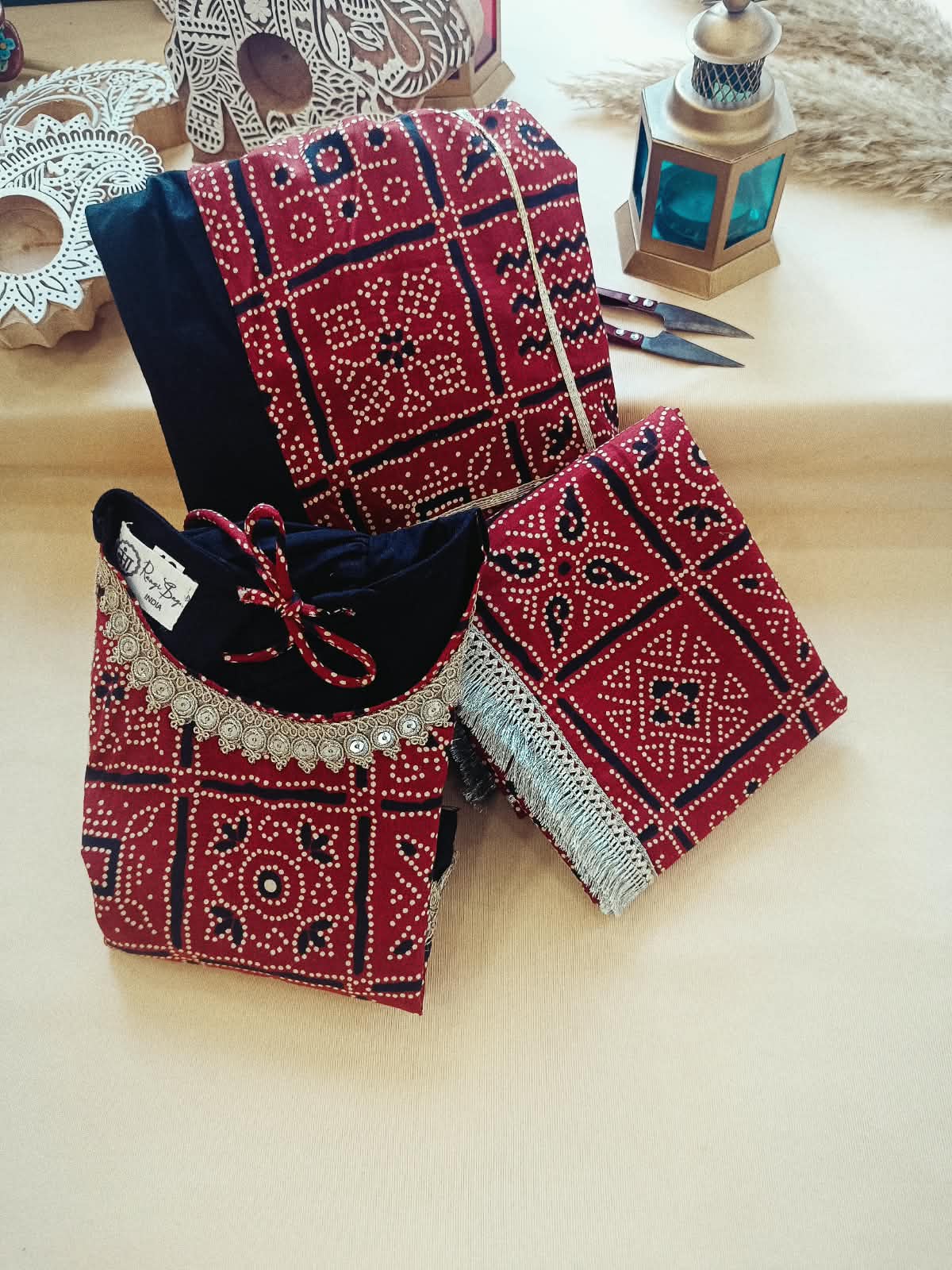 Gujarati Red/ Black Bandhani Lehnga-Choli Set