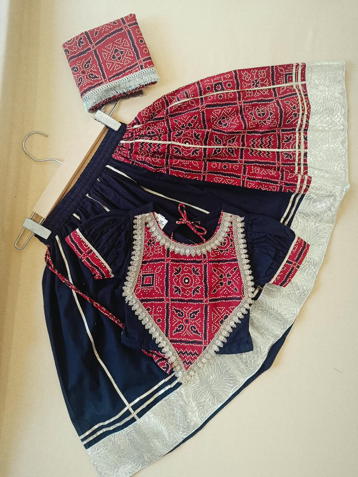 Gujarati Red/ Black Bandhani Lehnga-Choli Set