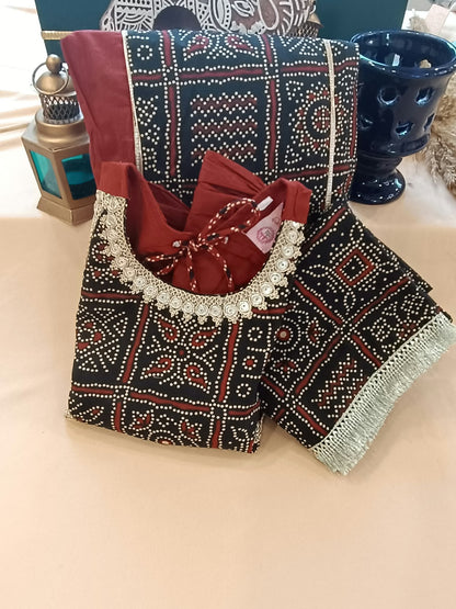 Gujarati Marron/ Black Bandhani Lehnga- Choli set