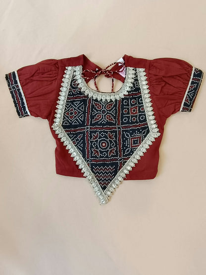 Gujarati Marron/ Black Bandhani Lehnga- Choli set