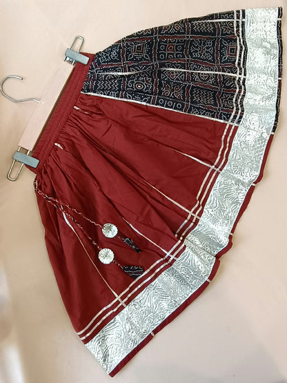 Gujarati Marron/ Black Bandhani Lehnga- Choli set