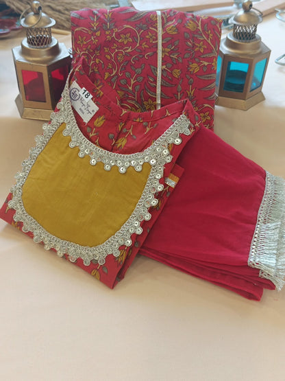 Red Mughal Boota, screen printed Lehnga Choli set