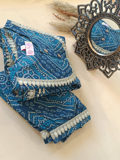 Navy Blue Bandhej Anarkali suit with Afghani Salwar