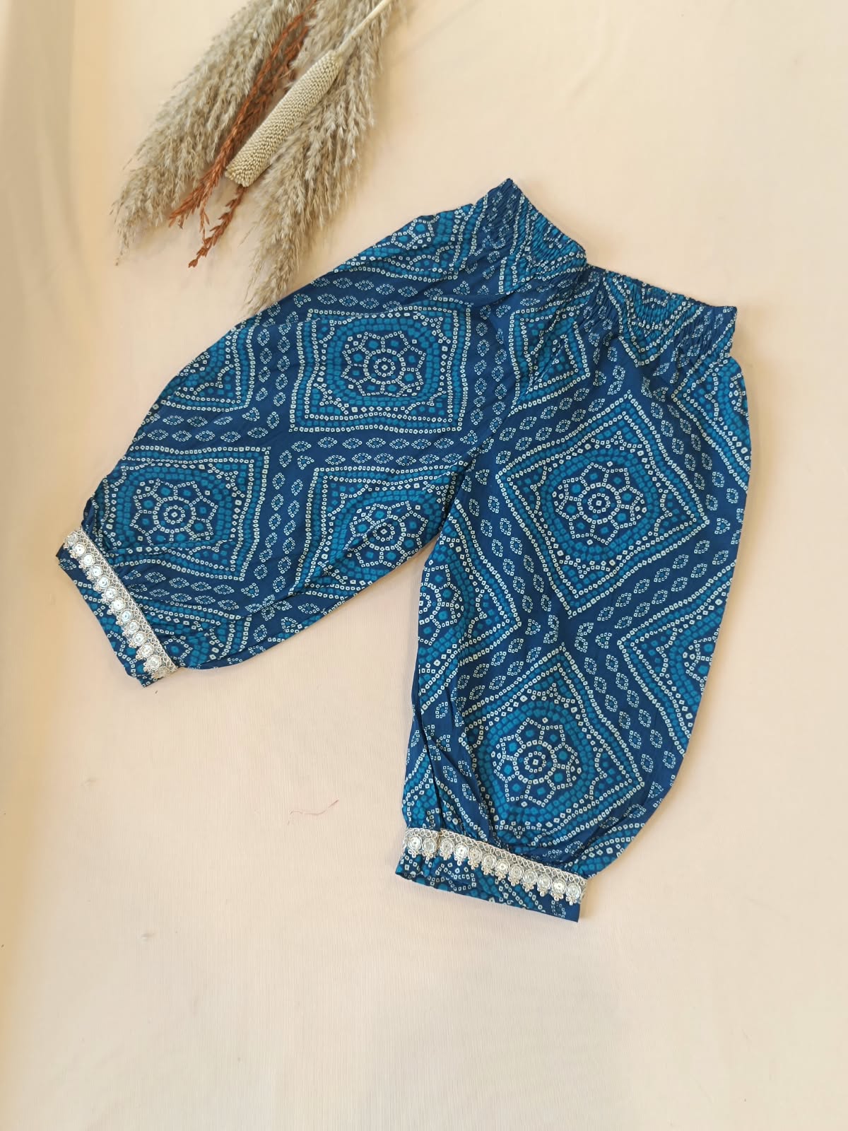 Navy Blue Bandhej Anarkali suit with Afghani Salwar