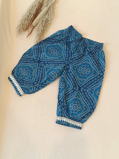 Navy Blue Bandhej Anarkali suit with Afghani Salwar