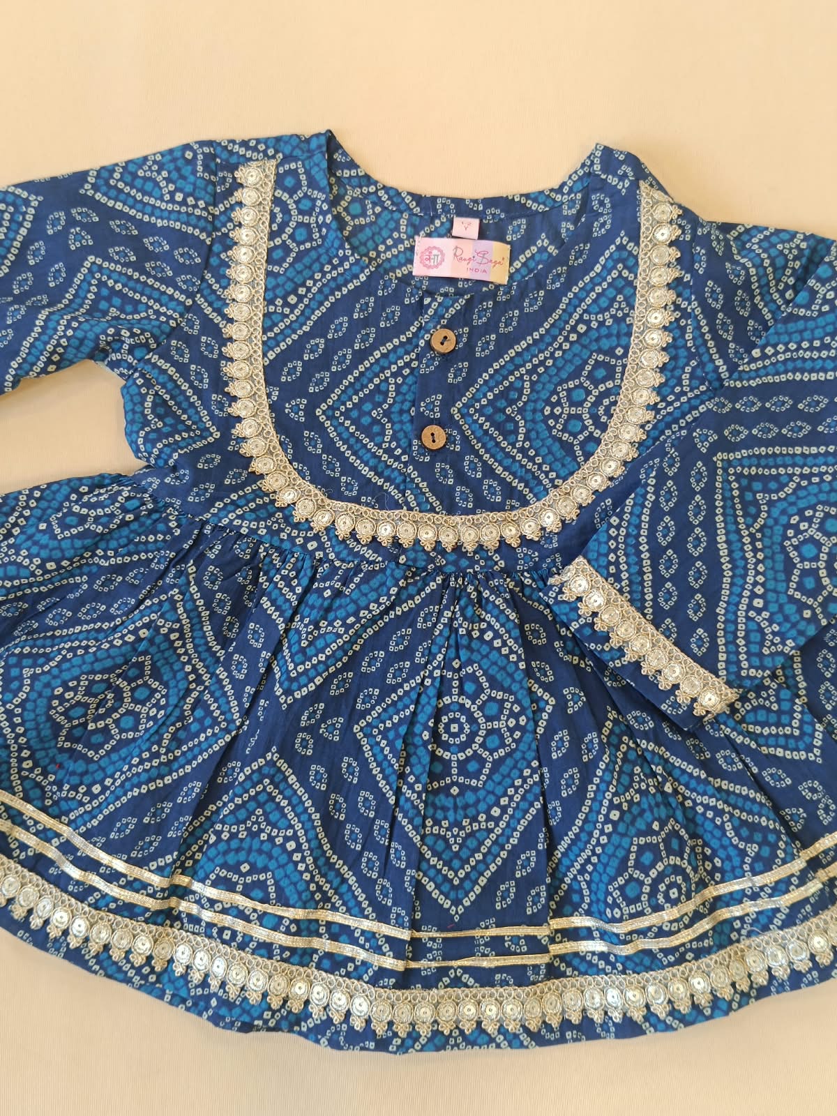 Navy Blue Bandhej Anarkali suit with Afghani Salwar