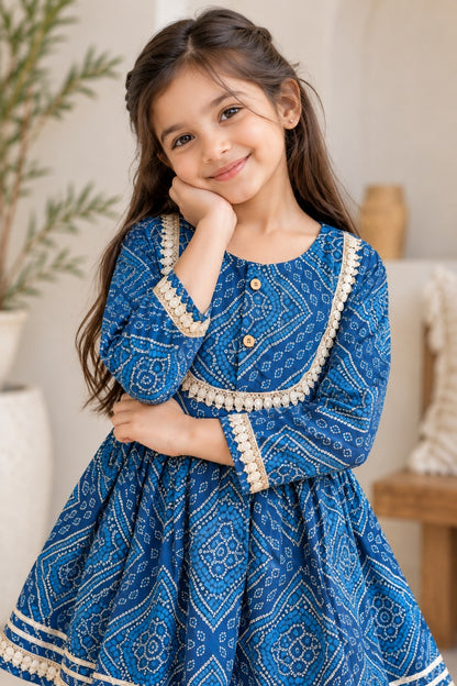 Navy Blue Bandhej Anarkali suit with Afghani Salwar