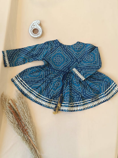 Navy Blue Bandhej Anarkali suit with Afghani Salwar