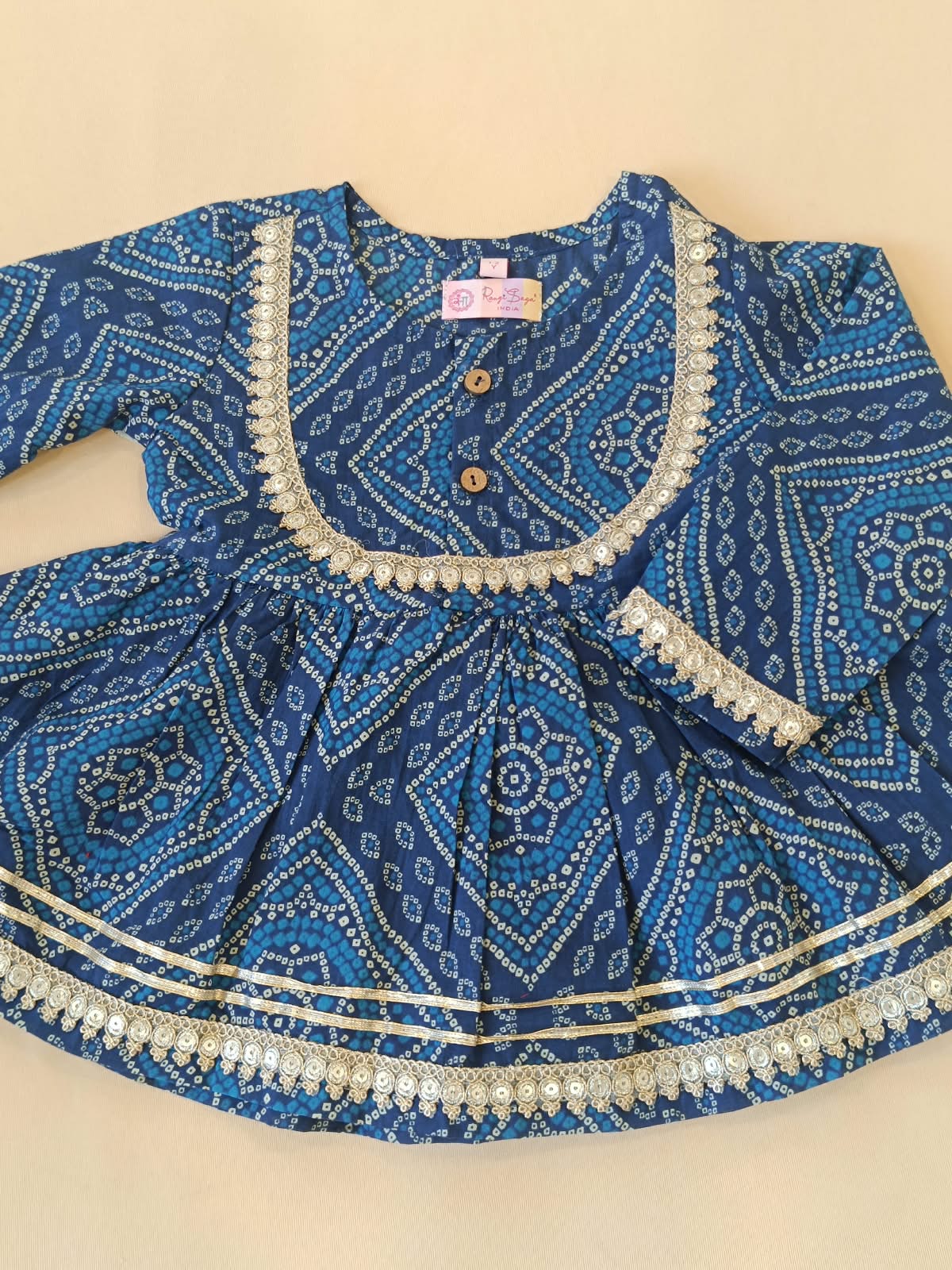 Navy Blue Bandhej Anarkali suit with Afghani Salwar