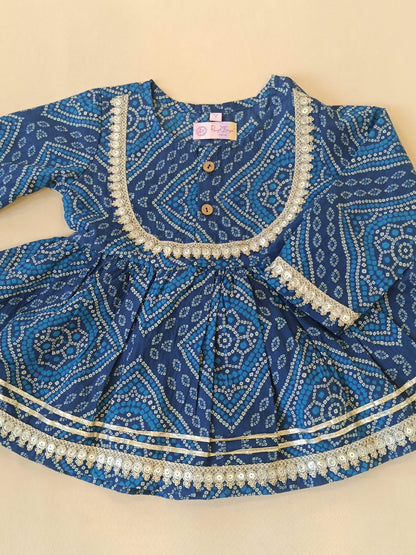 Navy Blue Bandhej Anarkali suit with Afghani Salwar
