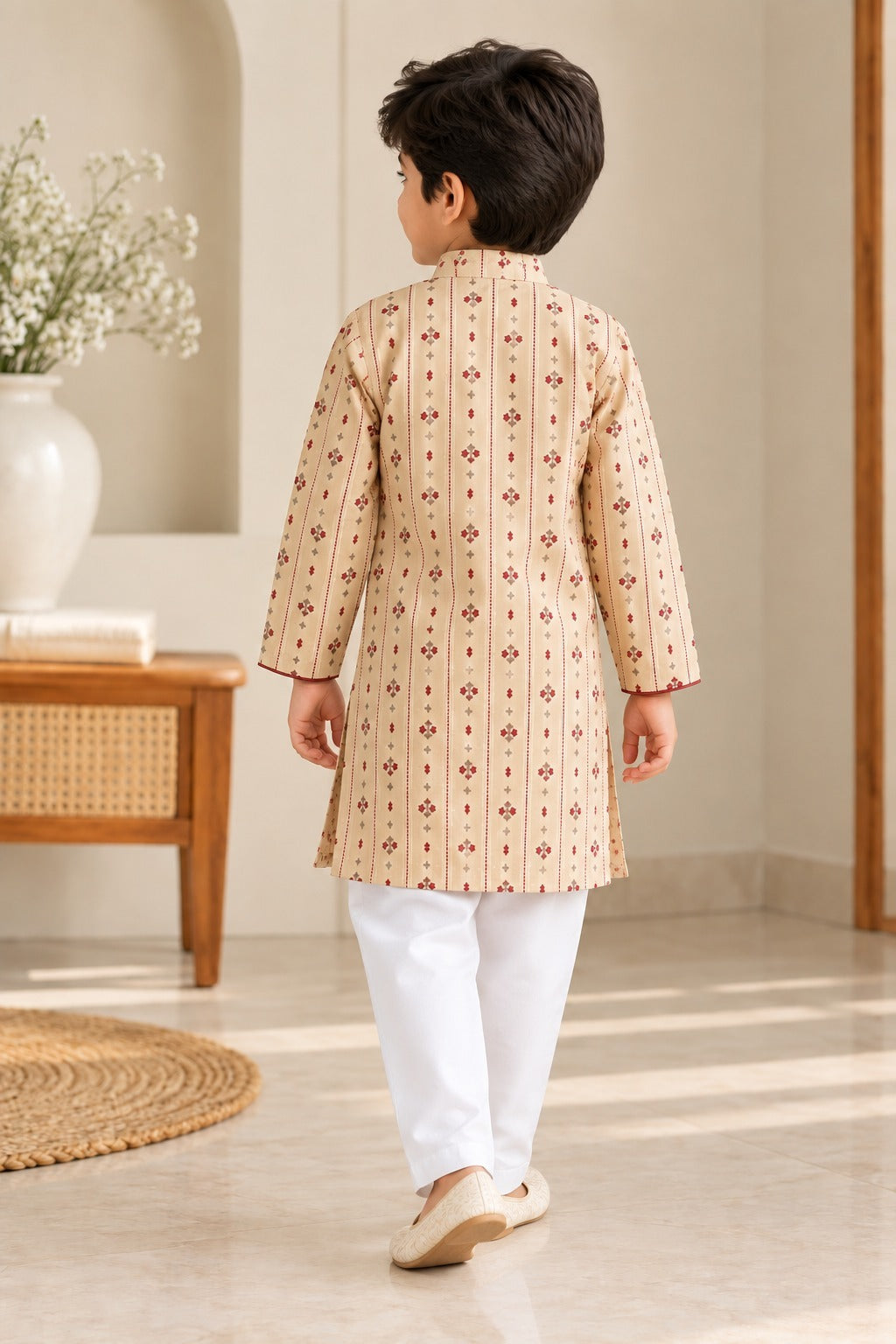 Block printed, Yoke design marron (marron/Beige) Coloured kurta -Pyjama set
