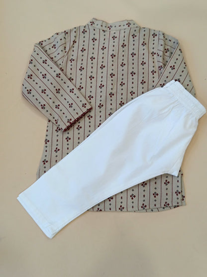 Block printed, Yoke design marron (marron/Beige) Coloured kurta -Pyjama set