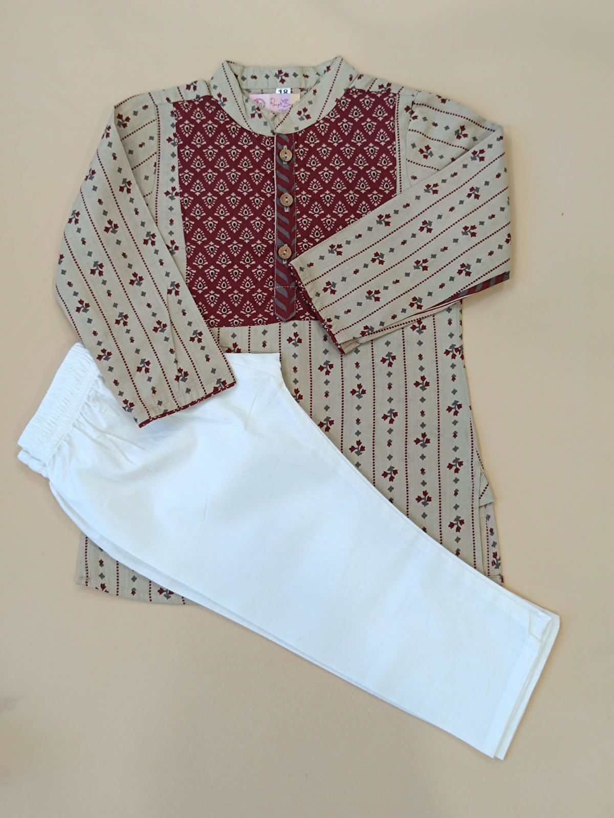Block printed, Yoke design marron (marron/Beige) Coloured kurta -Pyjama set